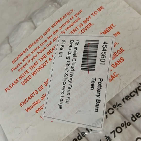 Pottery Barn Channel Cloud ivory Bean Bag Chair Cover Only size Large - Picture 4 of 4